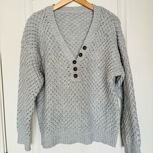 SHEIN Gray Textured Knit Button Front Sweater Size M